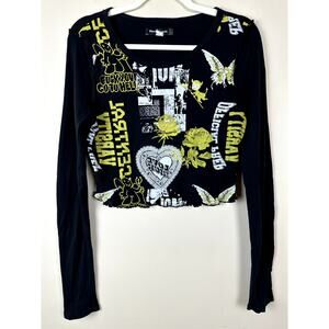 Urban Outfitters Graphic Crop Top Womens L Y2K Fairy Grunge Emo Goth Lettuce Hem